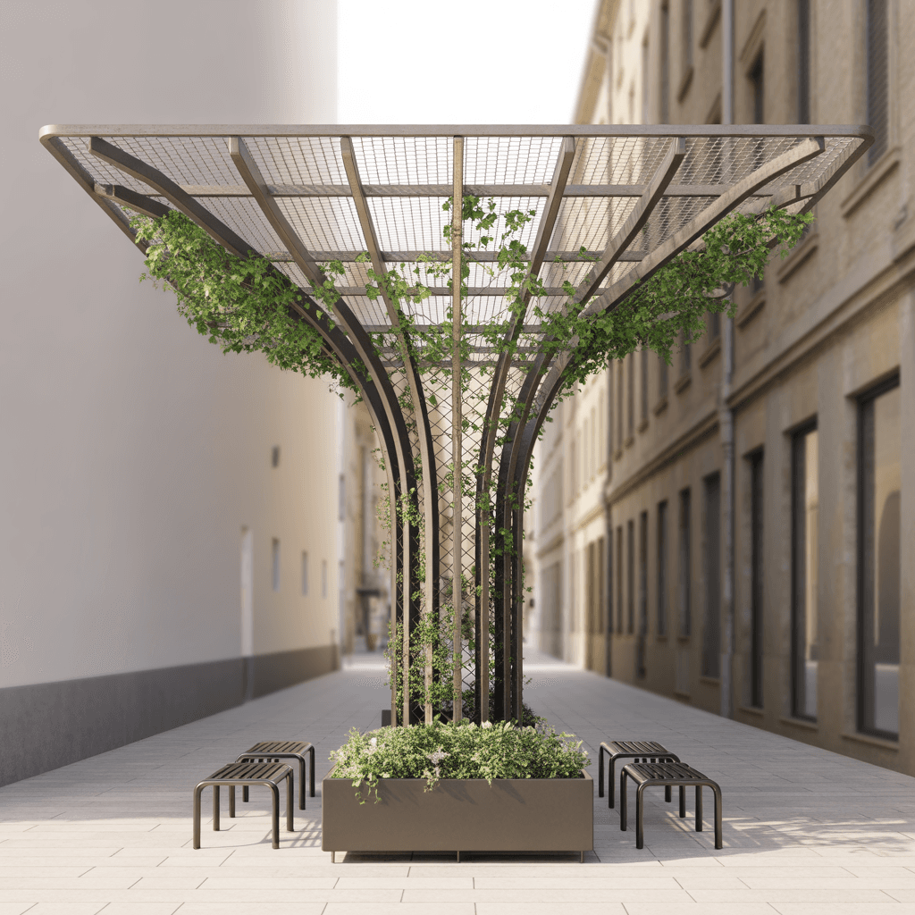 Modern Planter Iron Shade Pergola: Urban Alley Leisure Ecological Shading Facility (Iron Craft)