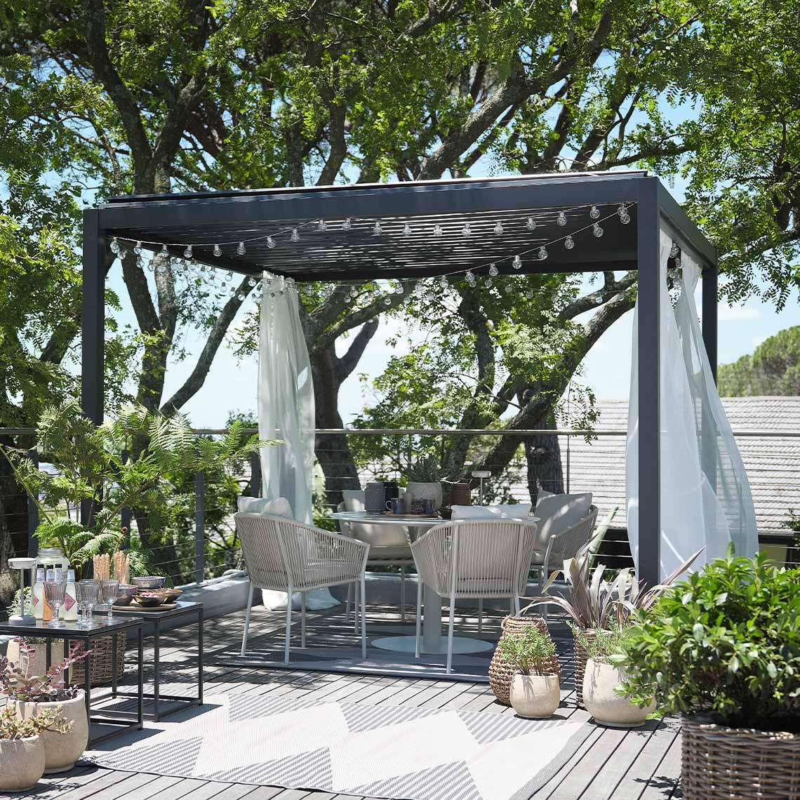 Outdoor Iron Sunshade Gazebo: Terrace Leisure Iron Sunshade Shelter (With Curtain Decoration)