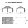 Gazebo Dimension Drawing: 12×20 ft Hardtop Gazebo Frame (Galvanized Steel Top, Frame-only Version)