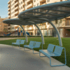 Outdoor iron shade facility: Community leisure metal shade canopy + seats (sheet metal craft)